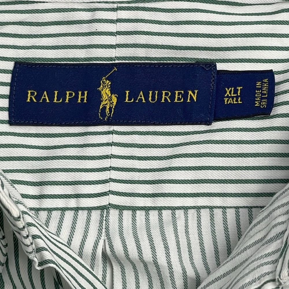 Ralph Lauren Men's XLT Cotton Green White Stripe Long Sleeve Button Down Shirt - Picture 5 of 11